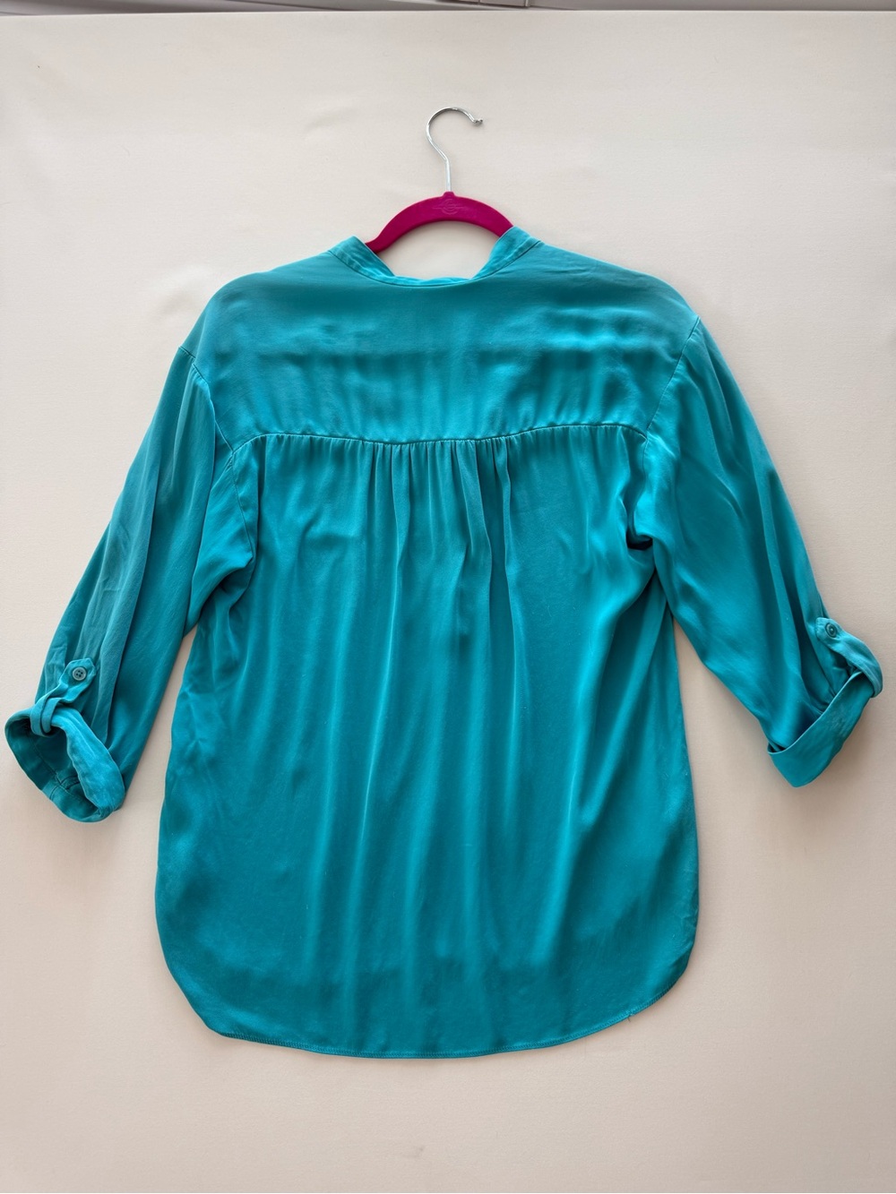 MILLY Teal Silk Blend Popover Blouse Size 2 - Picture 3 of 5
